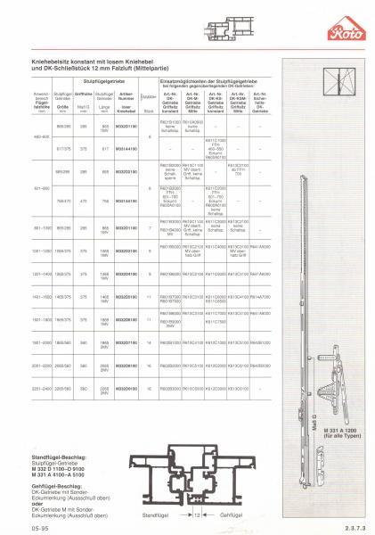 Roto Fenstergetriebe Stulpflügelgetriebe M332 GS285