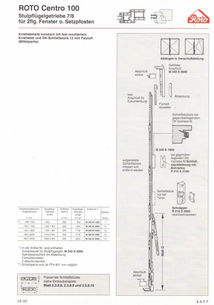 Roto Fenstergetriebe Stulpflügelgetriebe M340B10 Gr 900